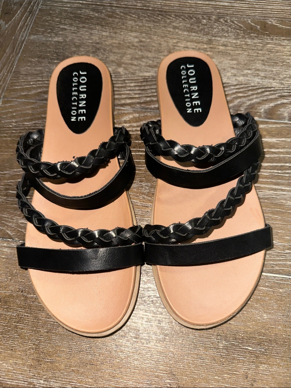 Journee Collection Black Braided Strap Slide Sandals Size 8